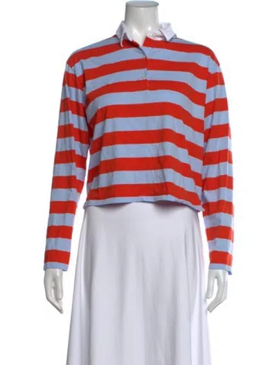 Pre-owned Kule Striped Long Sleeve Polo In Blue