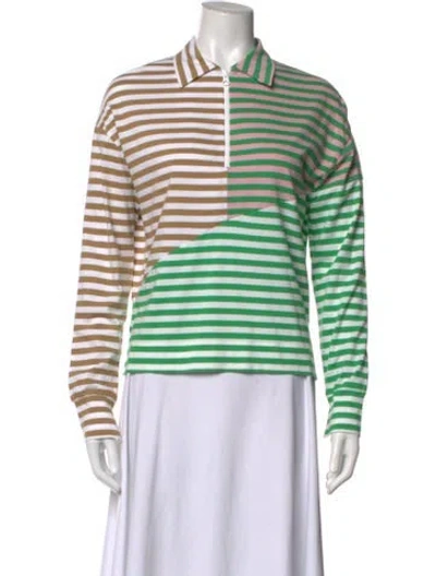 Pre-owned Kule Striped Long Sleeve Polo In Green
