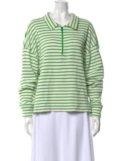 Pre-owned Kule Striped Long Sleeve Polo In Green
