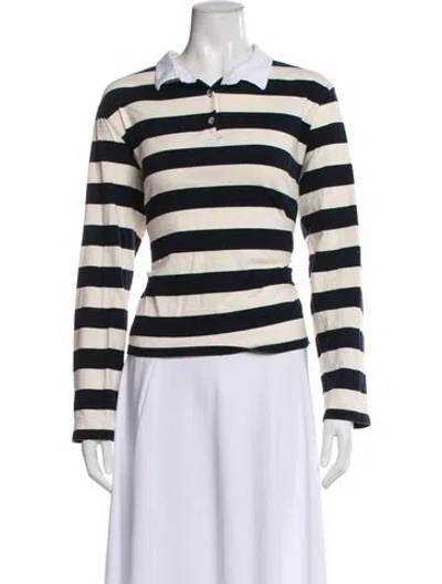 Pre-owned Kule Striped Long Sleeve Polo In Neutral