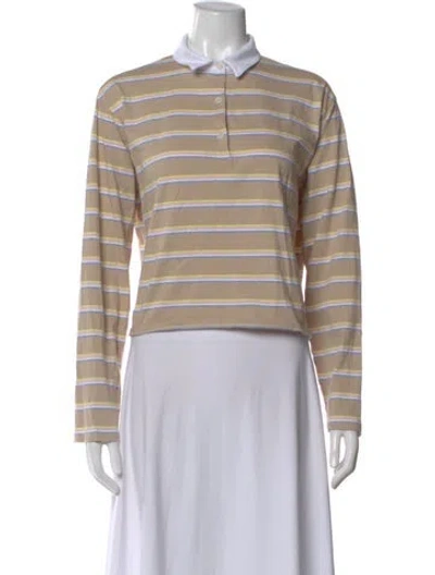Pre-owned Kule Striped Long Sleeve Polo In Neutral