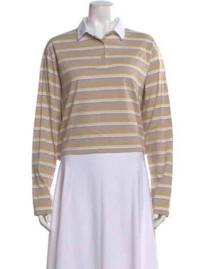 Pre-owned Kule Striped Long Sleeve Polo In Neutral
