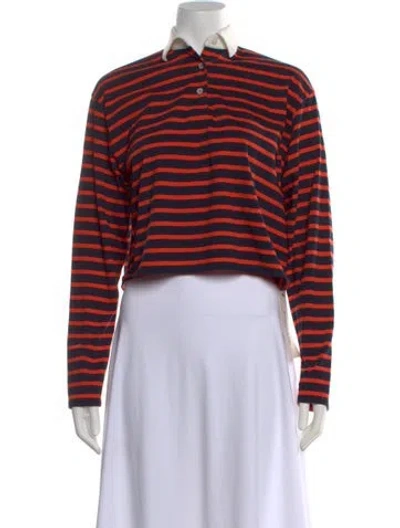 Pre-owned Kule Striped Long Sleeve Polo In Orange
