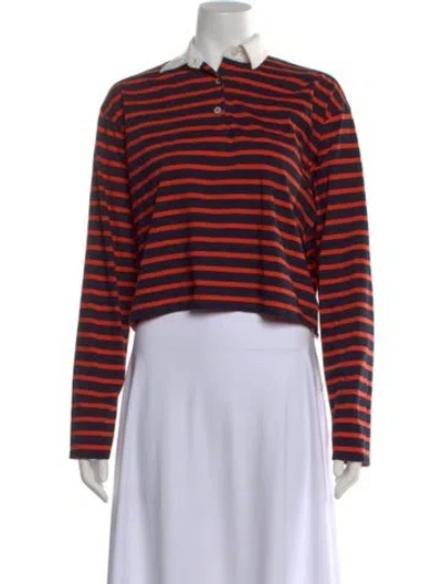 Pre-owned Kule Striped Long Sleeve Polo In Orange