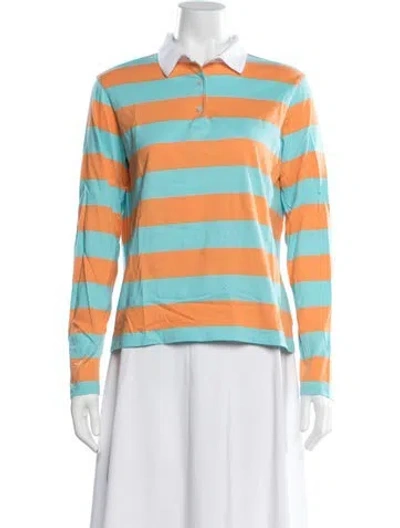 Pre-owned Kule Striped Long Sleeve Polo In Orange
