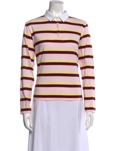 Pre-owned Kule Striped Long Sleeve Polo In Pink