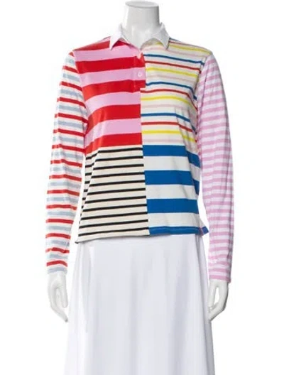 Pre-owned Kule Striped Long Sleeve Polo In Pink
