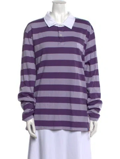 Pre-owned Kule Striped Long Sleeve Polo In Purple