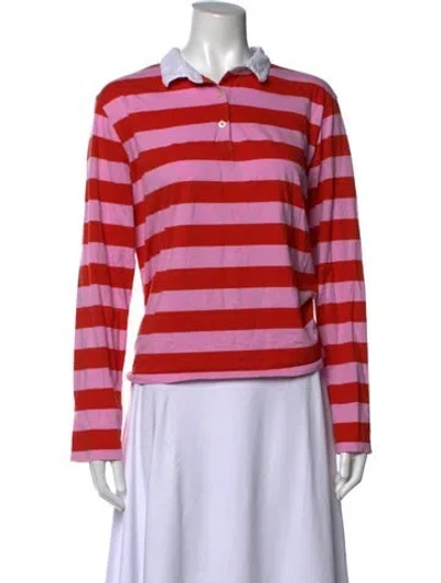 Pre-owned Kule Striped Long Sleeve Polo In Purple