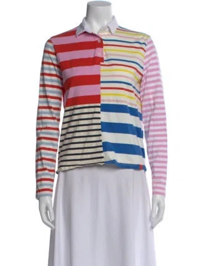 Pre-owned Kule Striped Long Sleeve Polo In Red