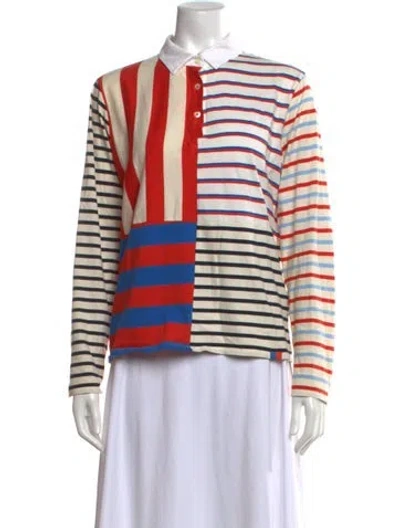 Pre-owned Kule Striped Long Sleeve Polo In Red