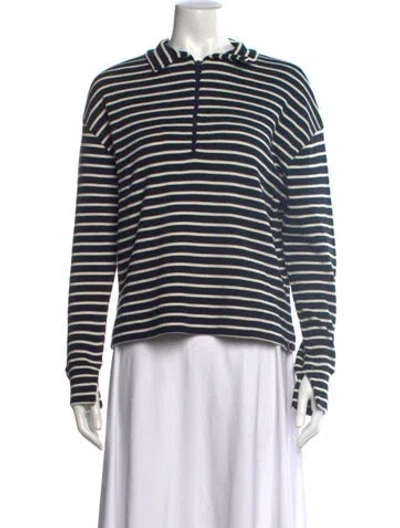 Pre-owned Kule Striped Long Sleeve Polo W/ Tags In Blue