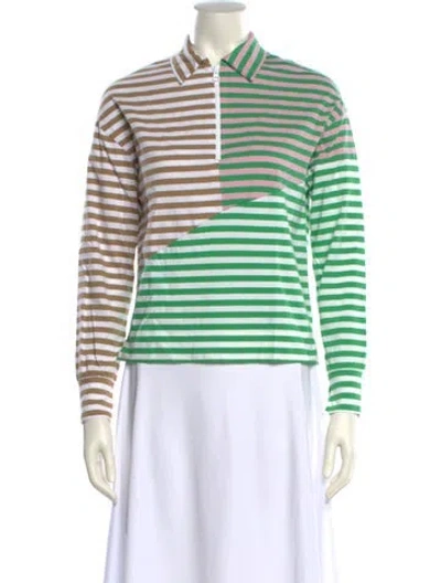 Pre-owned Kule Striped Long Sleeve Polo W/ Tags In Green