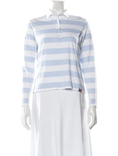 Pre-owned Kule Striped Long Sleeve Polo In White