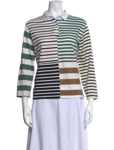 Pre-owned Kule Striped Long Sleeve Polo In White