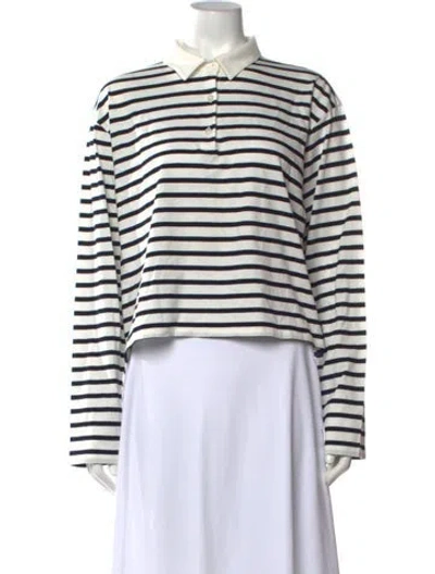 Pre-owned Kule Striped Long Sleeve Polo In White