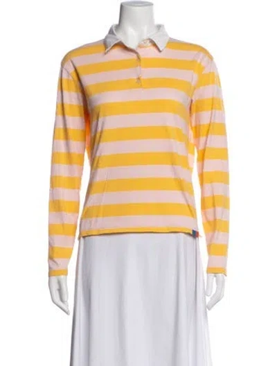 Pre-owned Kule Striped Long Sleeve Polo In Yellow