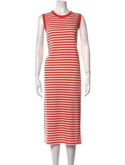 Pre-owned Kule Striped Midi Length Dress W/ Tags In Orange/white
