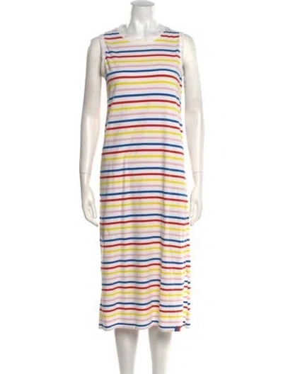 Pre-owned Kule Striped Midi Length Dress In White