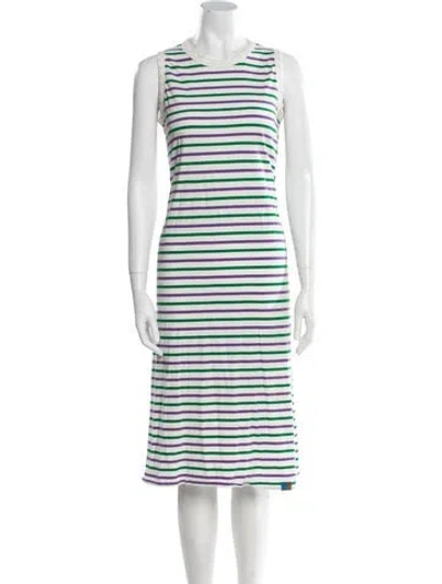 Pre-owned Kule Striped Midi Length Dress In White