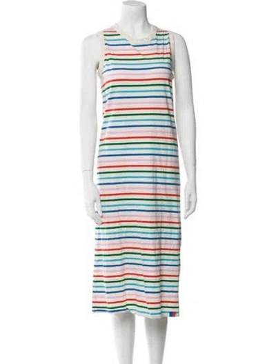 Pre-owned Kule Striped Midi Length Dress In White