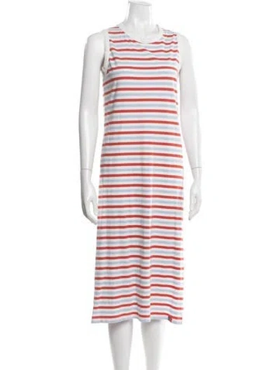 Pre-owned Kule Striped Midi Length Dress In White