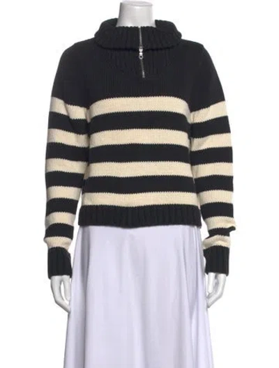 Pre-owned Kule Striped Mock Neck Sweater In Black