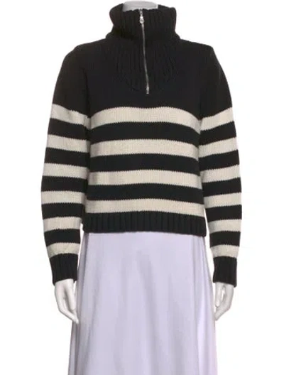 Pre-owned Kule Striped Mock Neck Sweater In Black