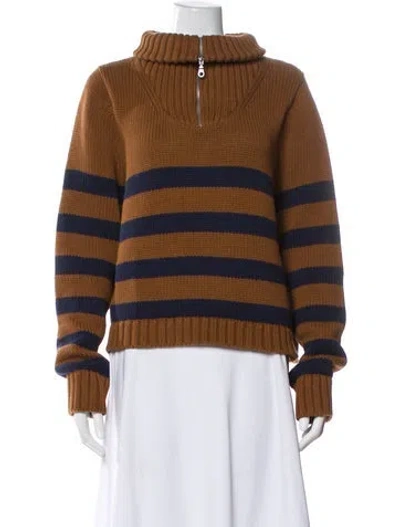 Pre-owned Kule Striped Mock Neck Sweater In Brown
