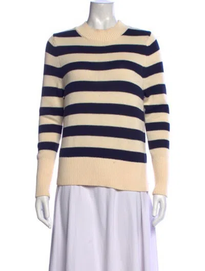 Pre-owned Kule Striped Mock Neck Sweater In White