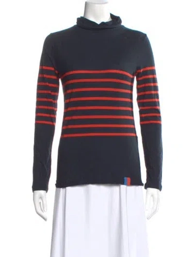 Pre-owned Kule Striped Mock Neck Top In Blue