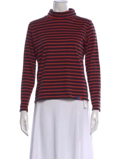 Pre-owned Kule Striped Mock Neck Top In Blue
