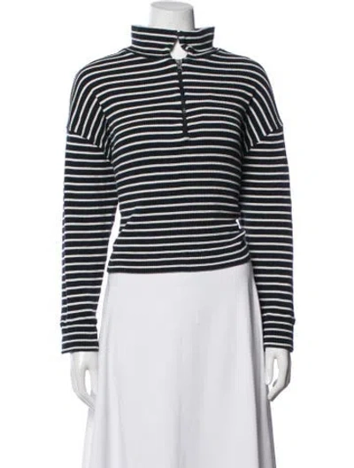 Pre-owned Kule Striped Mock Neck Top In Blue