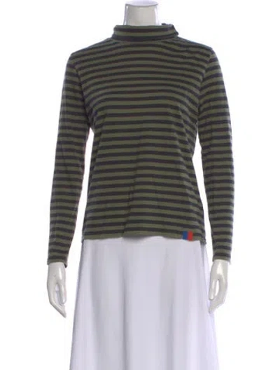 Pre-owned Kule Striped Mock Neck Top In Green