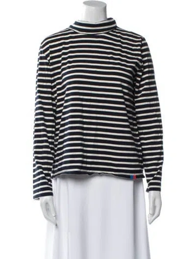 Pre-owned Kule Striped Mock Neck Top In White