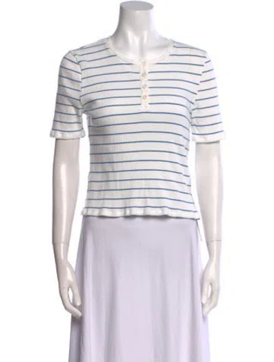 Pre-owned Kule Striped Scoop Neck Polo In White
