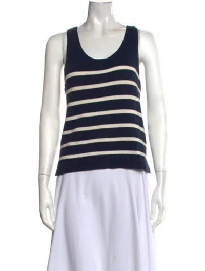 Pre-owned Kule Striped Scoop Neck Top In Blue