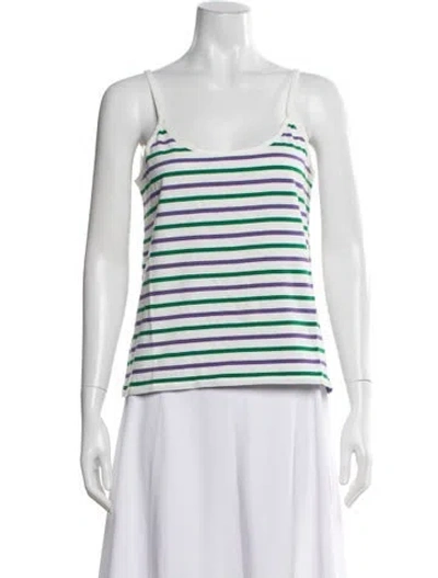 Pre-owned Kule Striped Scoop Neck Top In White