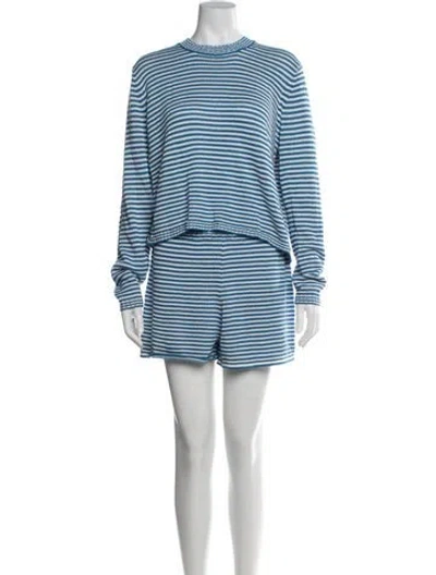 Pre-owned Kule Striped Short Set In Blue