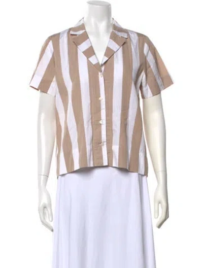 Pre-owned Kule Striped Short Sleeve Button-up Top In Neutrals
