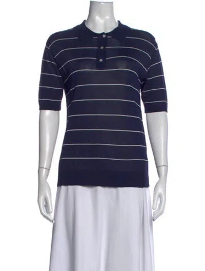 Pre-owned Kule Striped Short Sleeve Polo In Blue