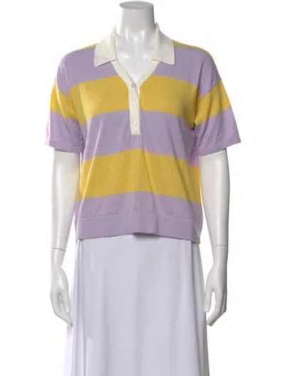 Pre-owned Kule Striped Short Sleeve Polo In Purple