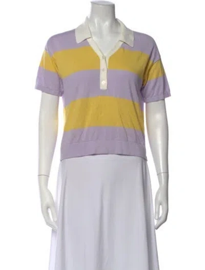 Pre-owned Kule Striped Short Sleeve Polo In Purple