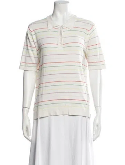 Pre-owned Kule Striped Short Sleeve Polo In White