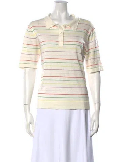 Pre-owned Kule Striped Short Sleeve Polo In White