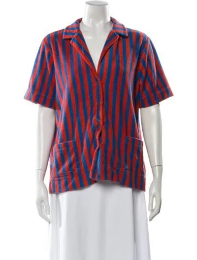 Pre-owned Kule Striped Short Sleeve Top In Blue