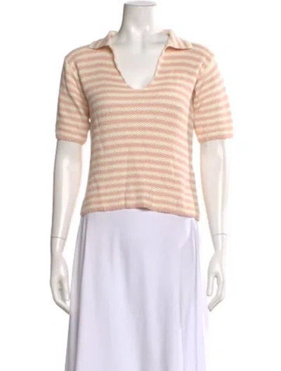 Pre-owned Kule Striped Short Sleeve Top In White