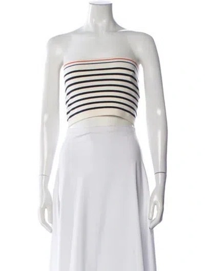 Pre-owned Kule Striped Strapless Crop Top In White