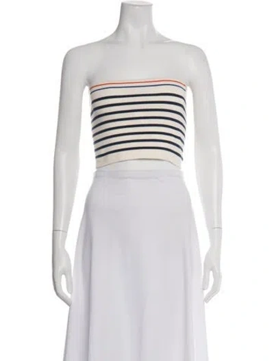 Pre-owned Kule Striped Strapless Crop Top In White