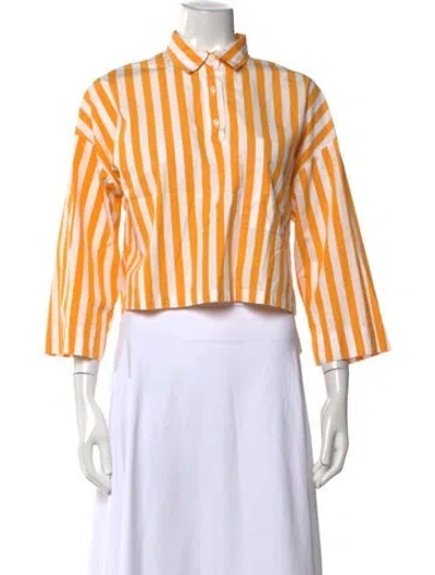 Pre-owned Kule Striped Three-quarter Sleeve Polo In Yellow
